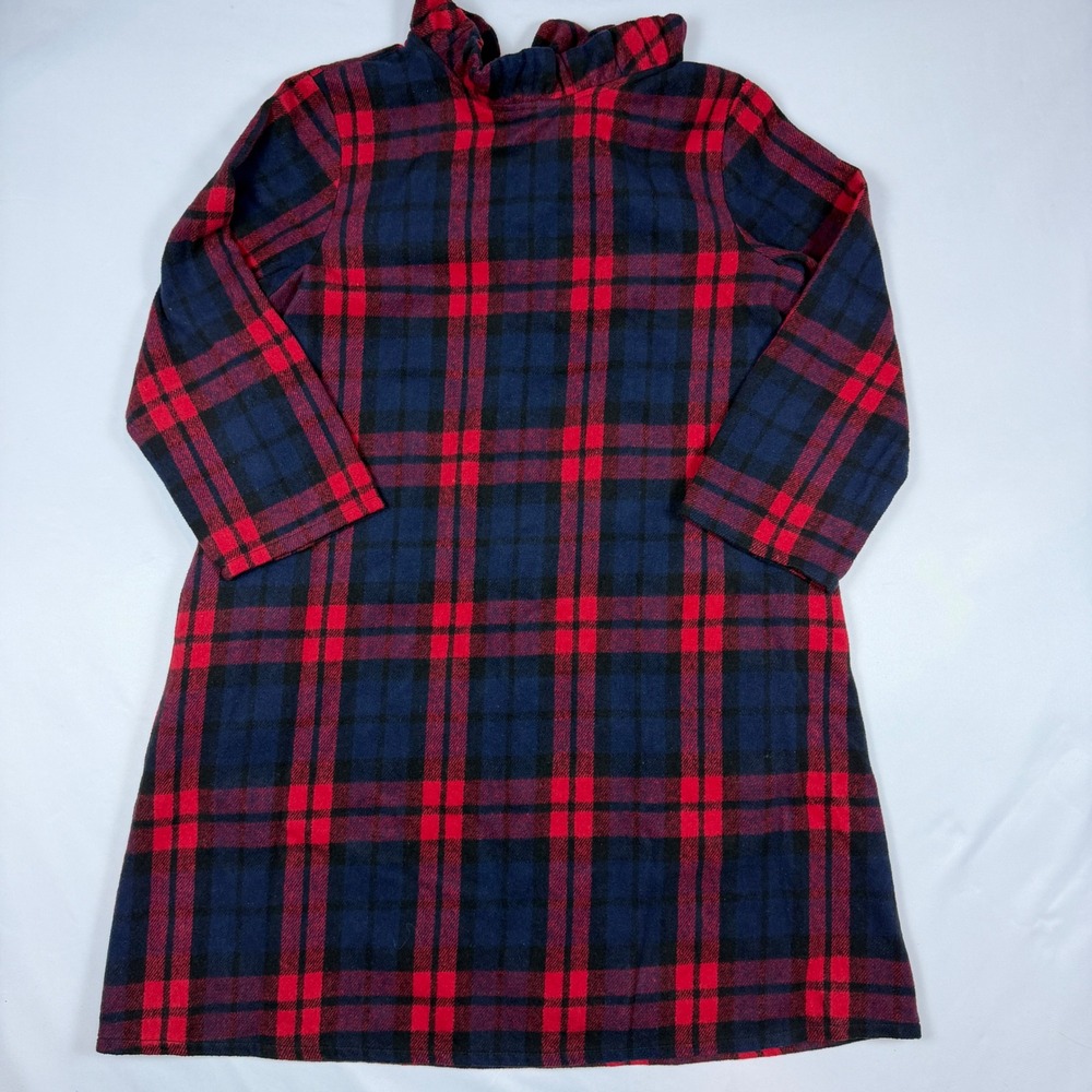 Unbranded Plaid Shift Dress Womens Medium Red Navy Ruffle Neck Back Tie Festive
